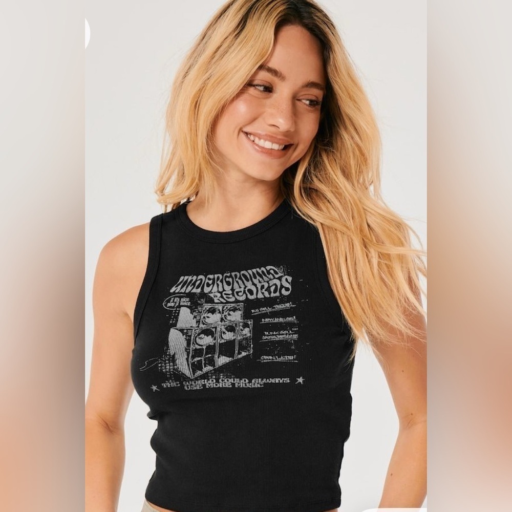 Hollister Underground Records Black Graphic Tank Top